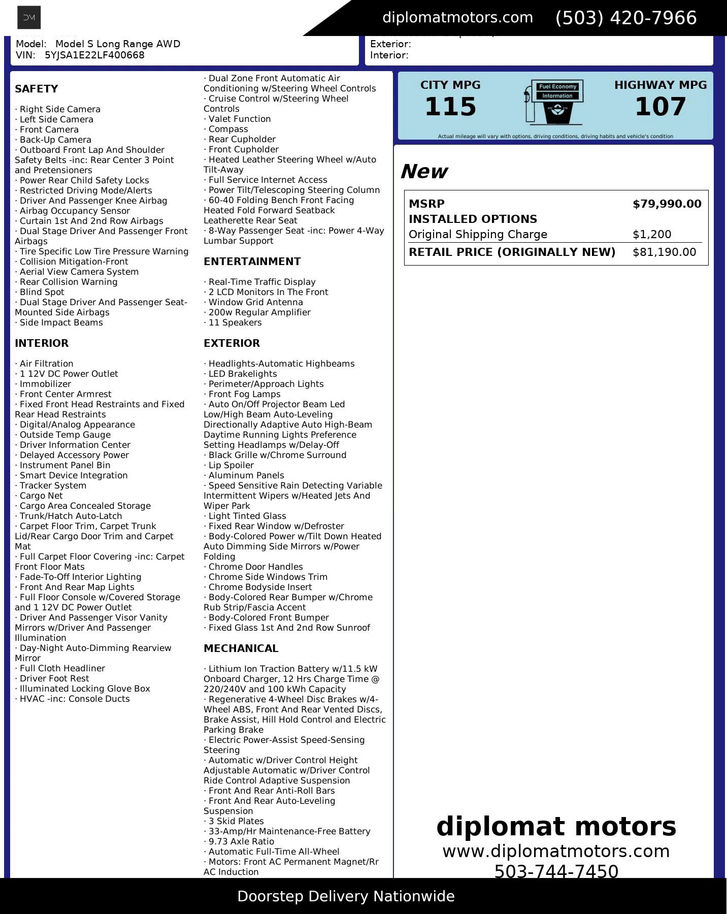 Used 2020 Tesla Model S Long Range Sedan 4D image 2