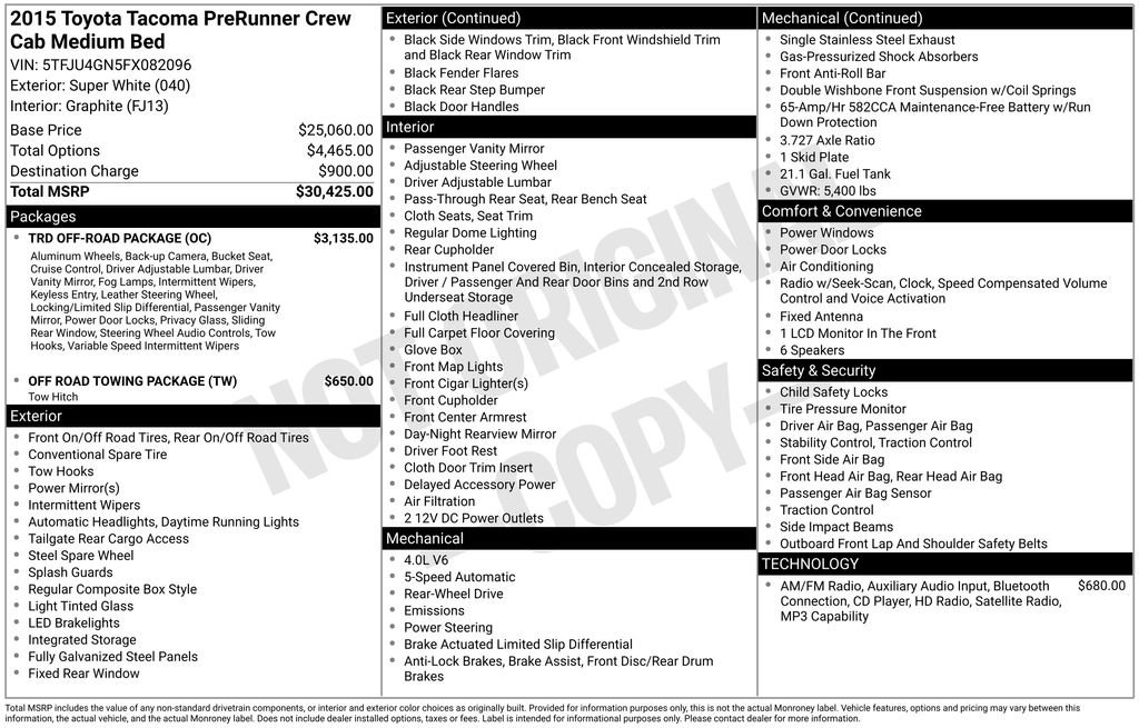 Used 2015 Toyota Tacoma PreRunner w/ TRD Off-Road Package RWD image 7