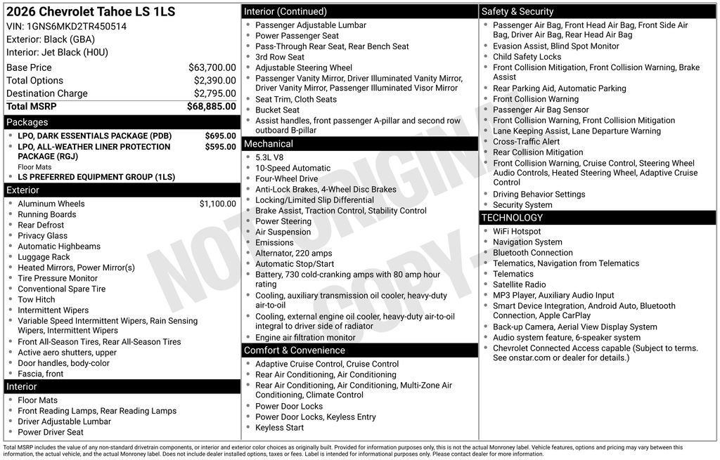 New 2026 Chevrolet Tahoe LS w/ LPO, Dark Essentials Package AWD/4WD image 5