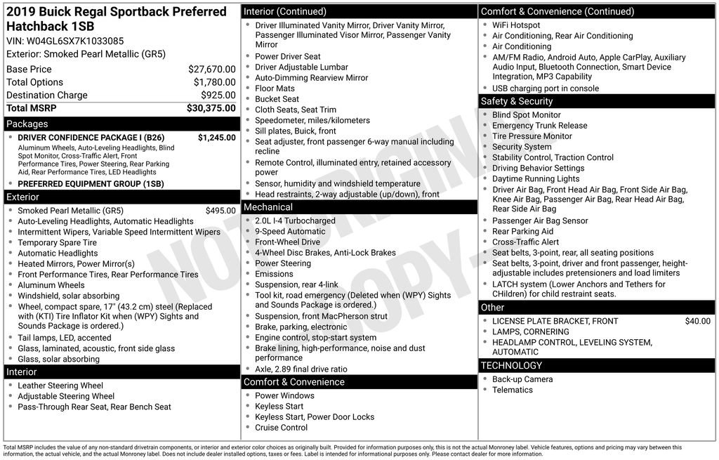 Used 2019 Buick Regal Preferred w/ Driver Confidence Package I FWD image 29