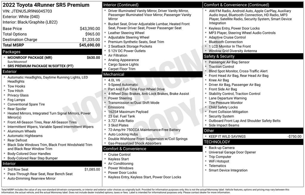 Used 2022 Toyota 4Runner SR5 Premium w/ Moonroof Package image 8