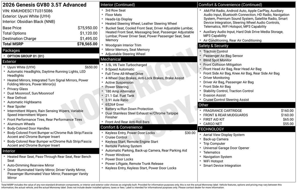 New 2026 Genesis GV80 3.5T Advanced image 9