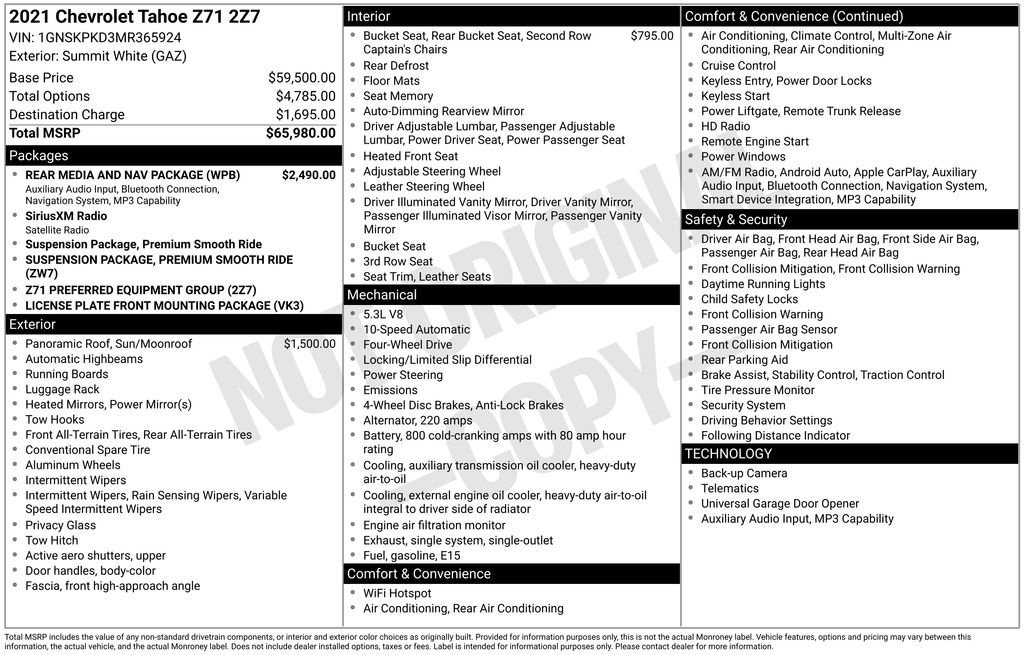 Used 2021 Chevrolet Tahoe Z71 w/ Rear Media and Nav Package AWD/4WD image 52