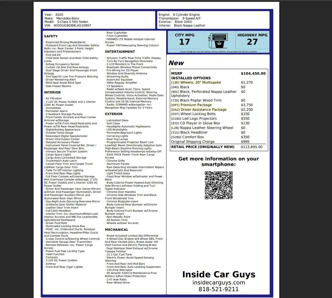 Used 2020 Mercedes-Benz S 560 Sedan image 53