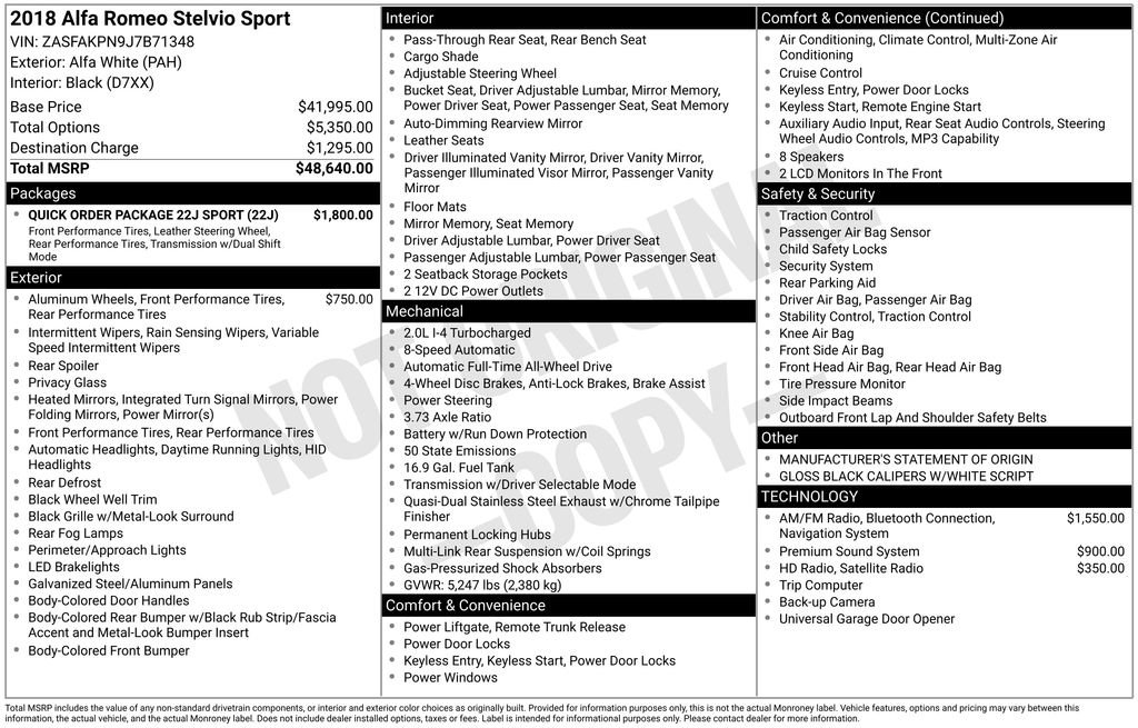 Used 2018 Alfa Romeo Stelvio Sport w/ Quick Order Package 22J Sport image 4