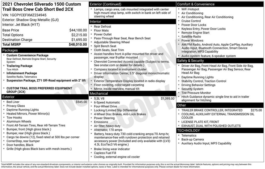 Certified 2021 Chevrolet Silverado 1500 Custom Trail Boss AWD/4WD image 11