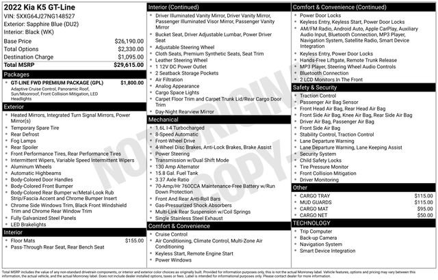 Certified 2022 Kia K5 GT-Line w/ GT-Line FWD Premium Package image 15
