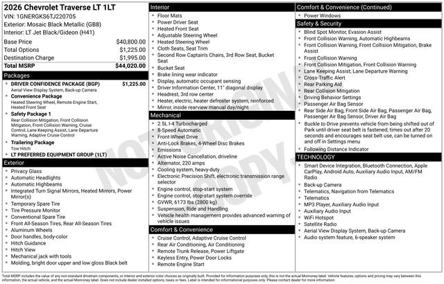Certified 2026 Chevrolet Traverse LT w/ Driver Confidence Package FWD image 27