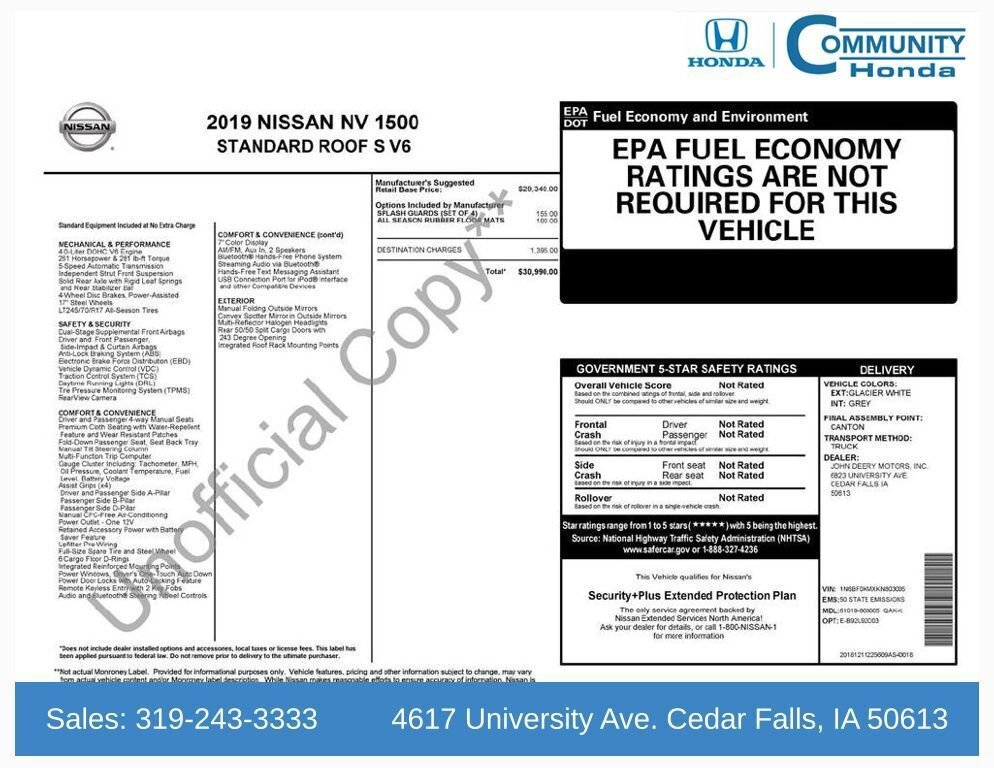 Used 2019 Nissan NV 1500 S