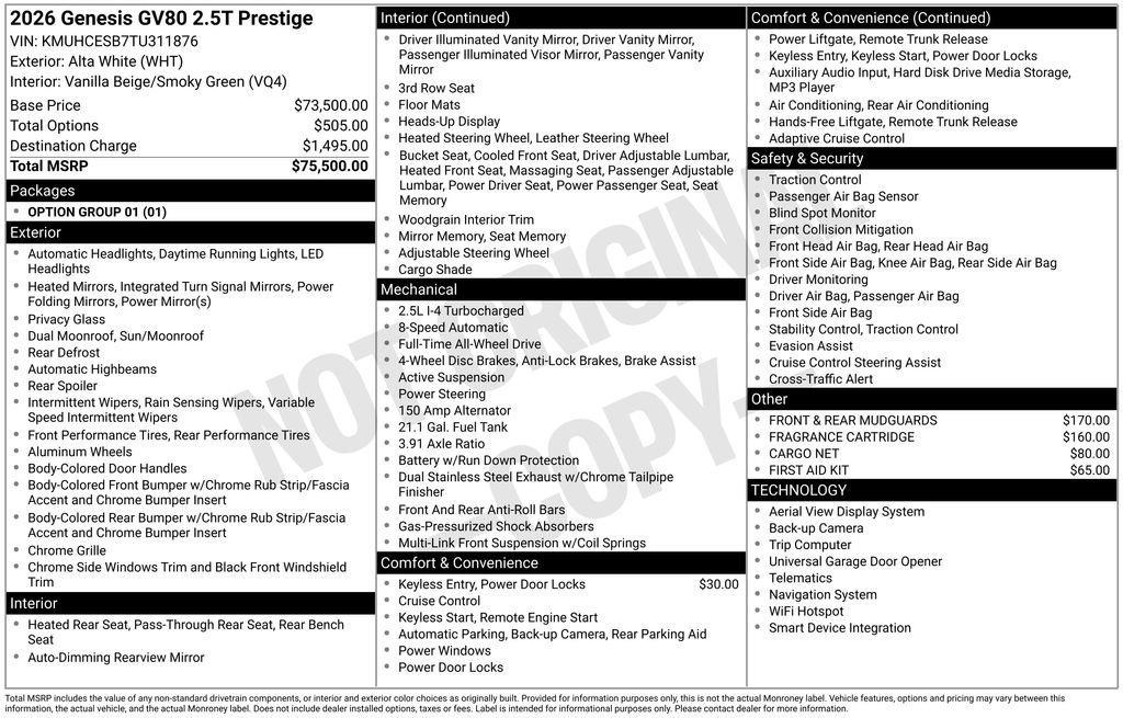 New 2026 Genesis GV80 2.5T Prestige AWD/4WD image 2