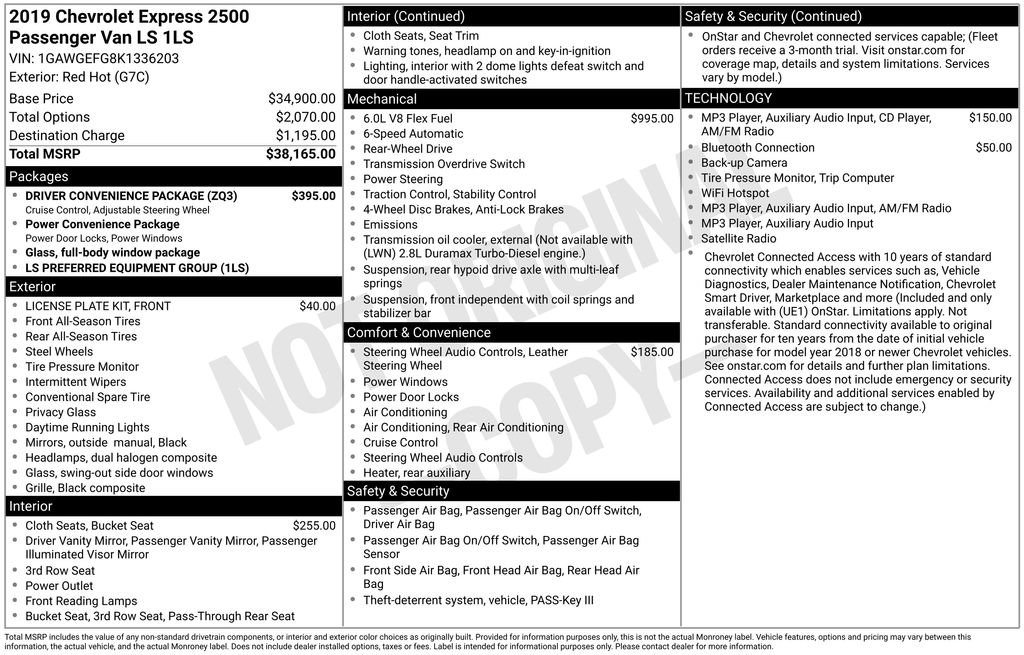 Used 2019 Chevrolet Express 2500 LS w/ Driver Convenience Package RWD image 28