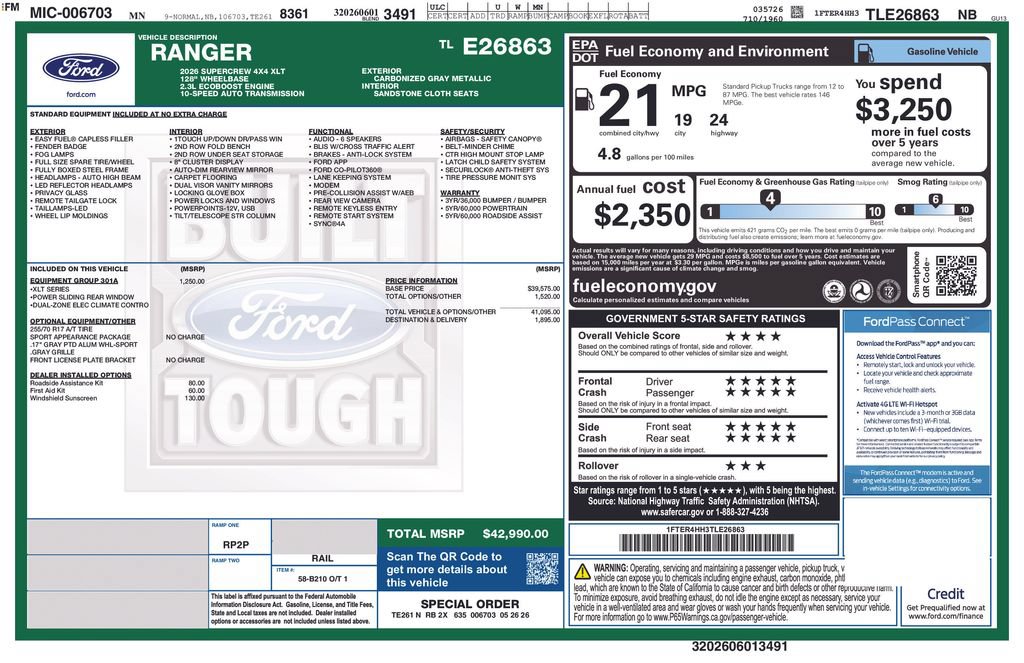 New 2026 Ford Ranger XLT w/ Equipment Group 301A High AWD/4WD image 5