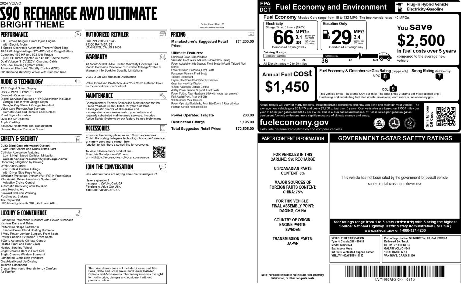 Used 2024 Volvo S90 T8 Ultimate image 55