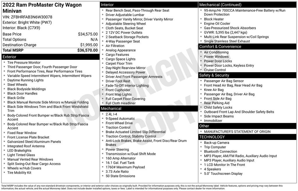 Used 2022 RAM ProMaster City Wagon FWD image 16