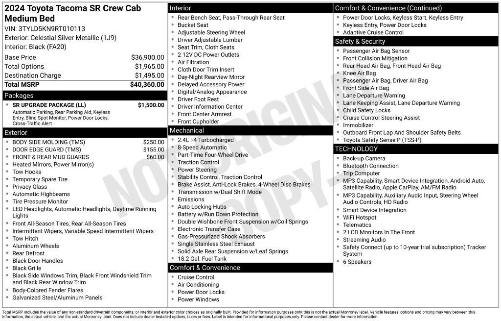 Certified 2024 Toyota Tacoma SR w/ SR Upgrade Package AWD/4WD image 2