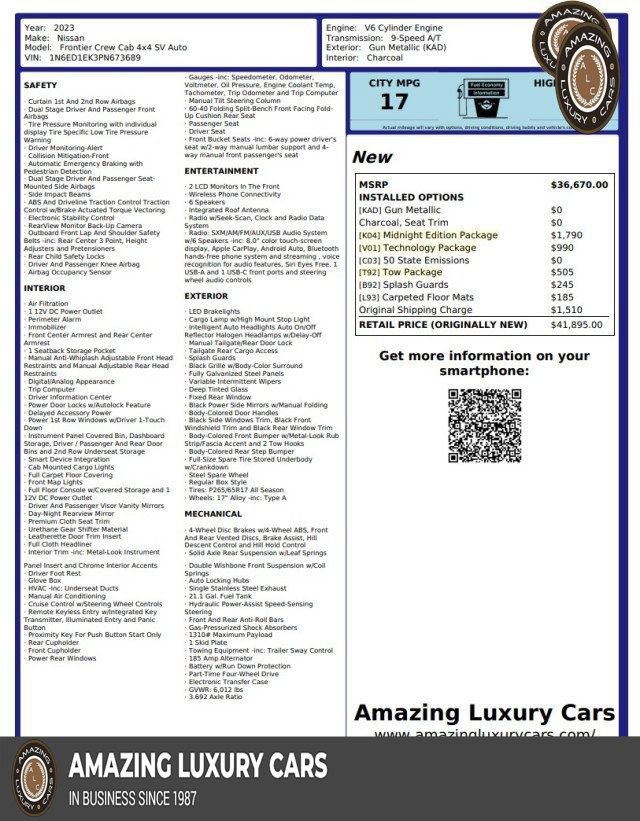 Used 2023 Nissan Frontier SV w/ Midnight Edition Package AWD/4WD image 1