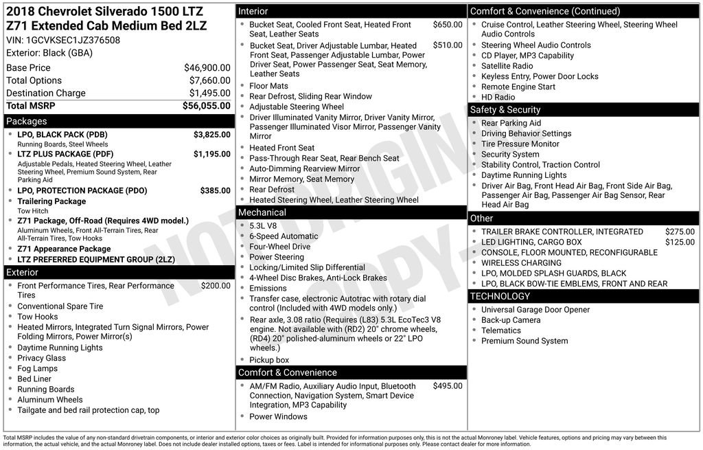 Used 2018 Chevrolet Silverado 1500 LTZ Z71 w/ LPO, Black Pack image 40