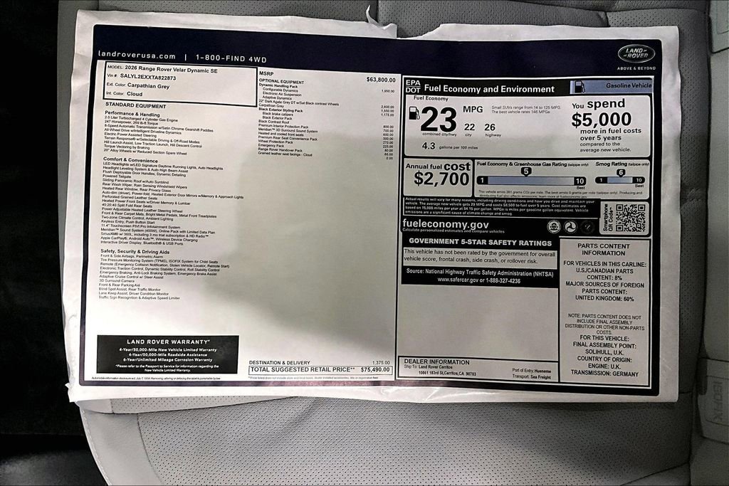 New 2026 Land Rover Range Rover Velar Dynamic SE image 14