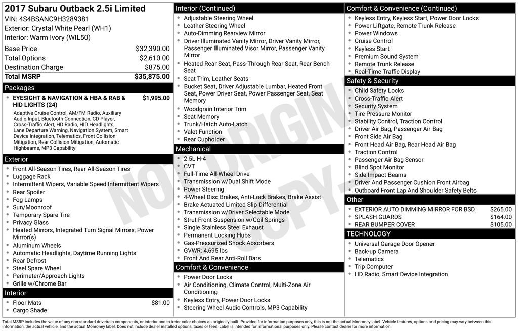 Used 2017 Subaru Outback 2.5i Limited AWD/4WD image 45