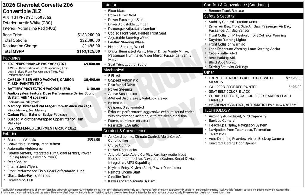 New 2026 Chevrolet Corvette Z06 w/ Z07 Performance Package RWD image 11