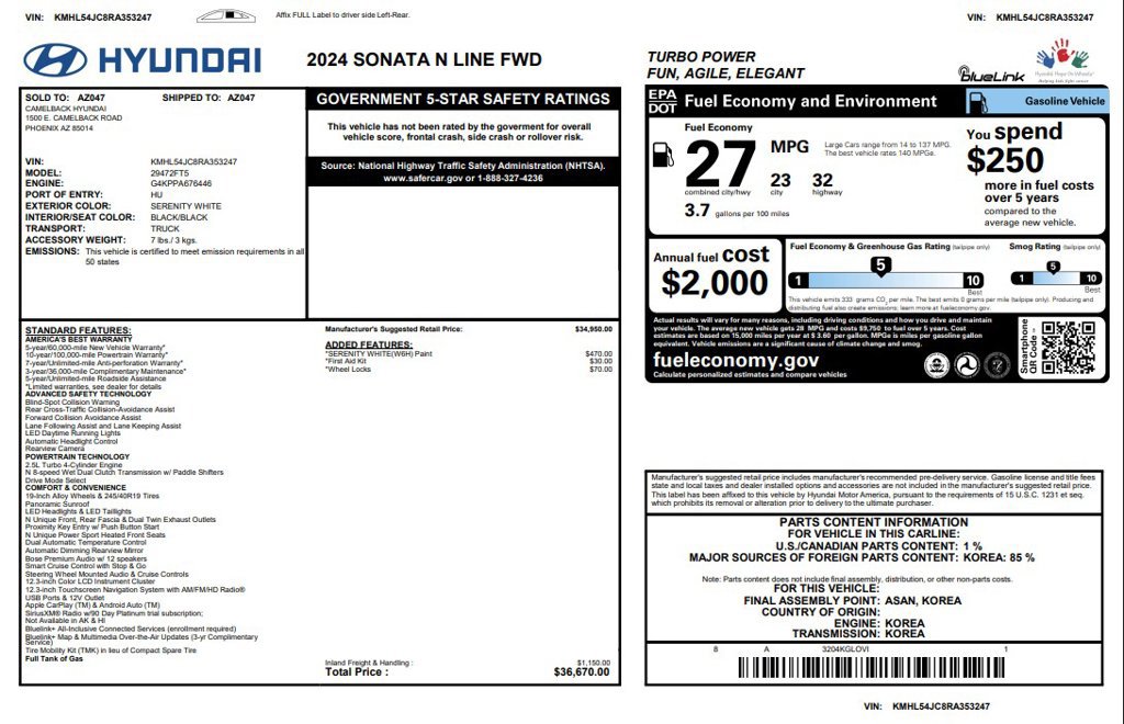 Used 2024 Hyundai Sonata N Line FWD image 3