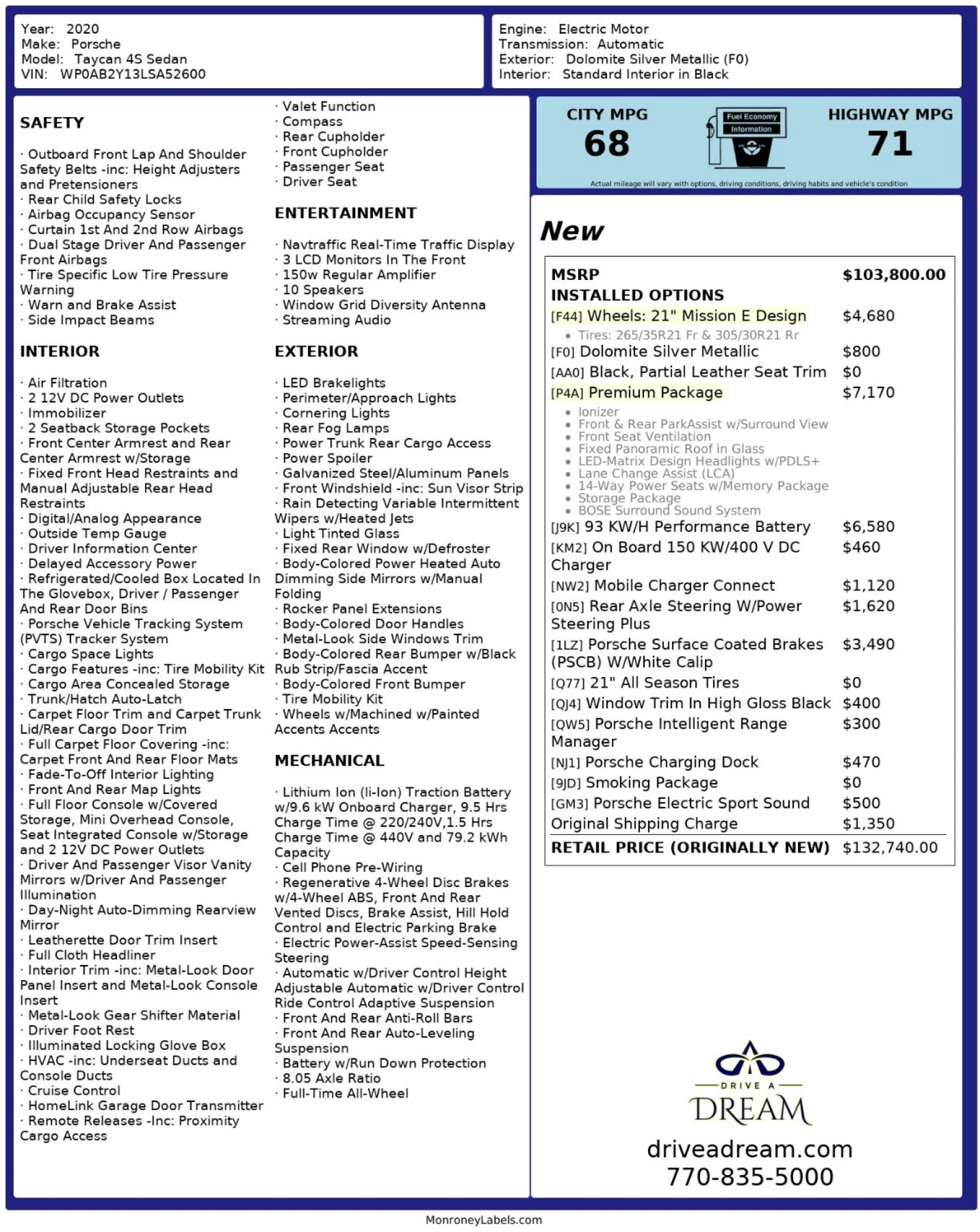 Used 2020 Porsche Taycan 4S w/ Premium Package image 55