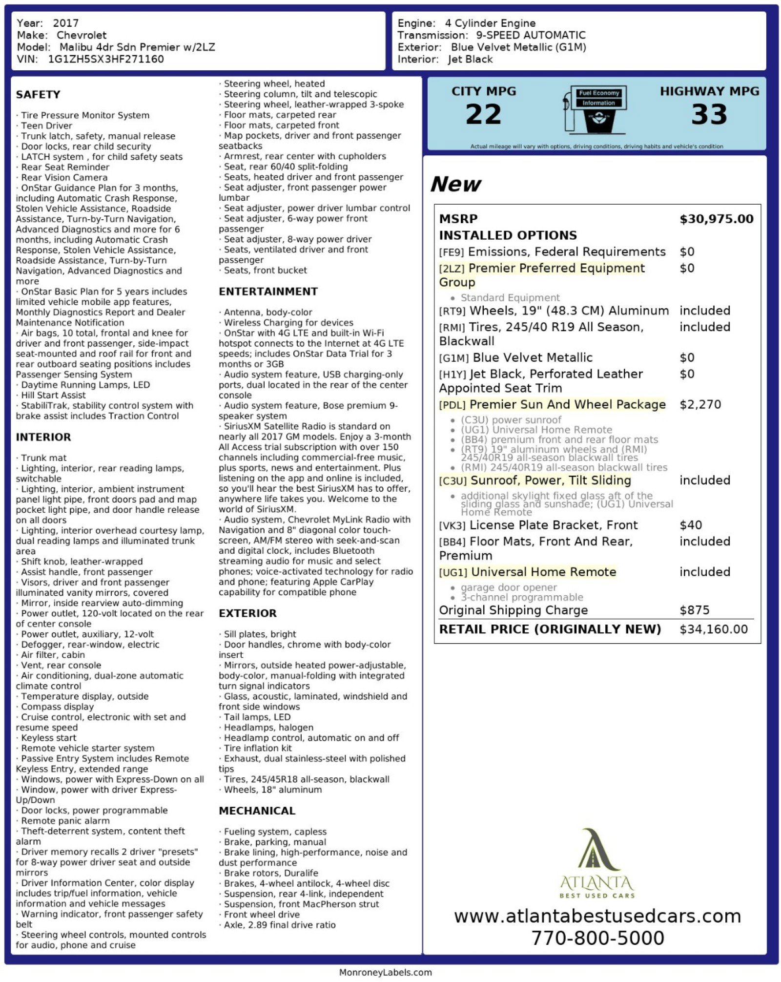 Used 2017 Chevrolet Malibu Premier w/ Premier Sun and Wheel Package image 50