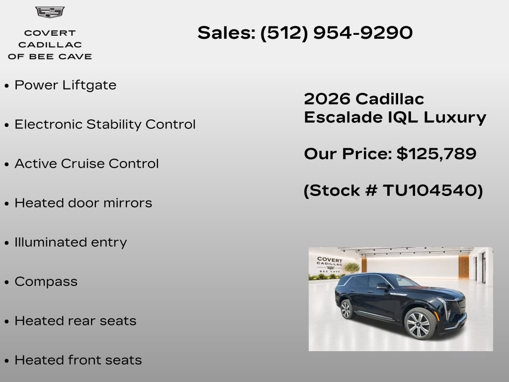 New 2026 Cadillac Escalade IQL Luxury w/ LPO, Floor Liner Package AWD/4WD image 14