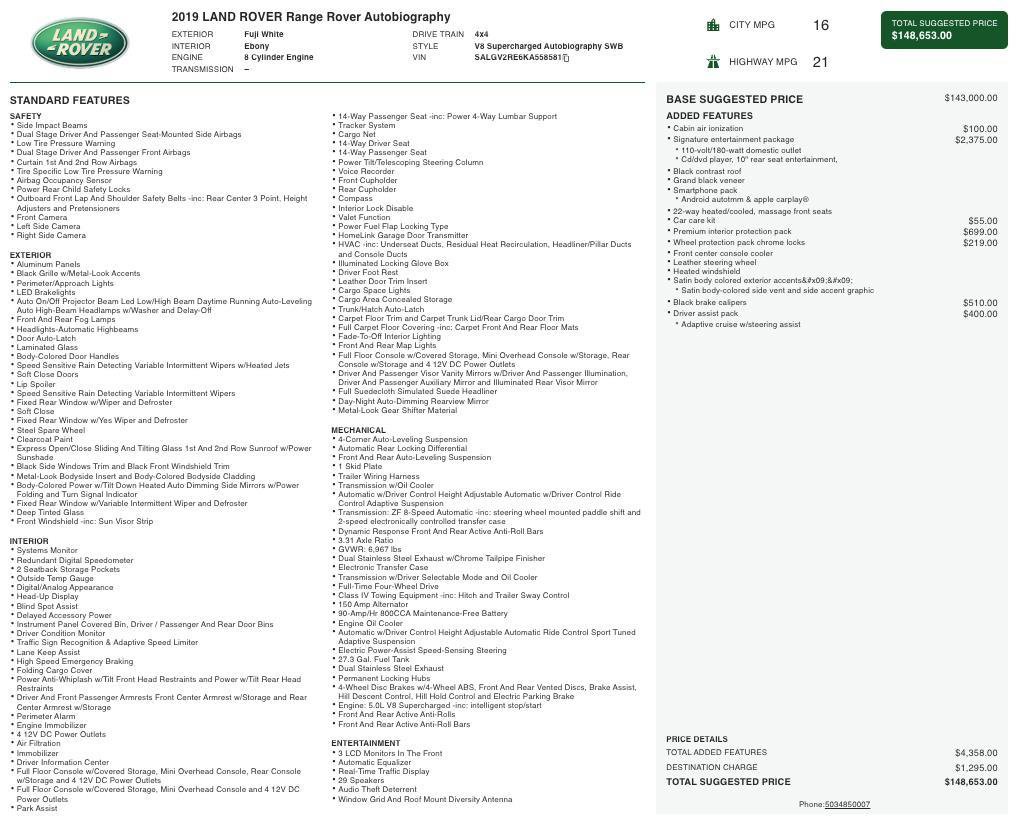 Used 2019 Land Rover Range Rover Autobiography image 5