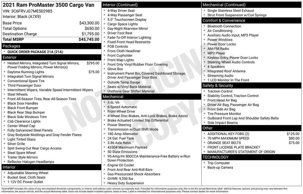 Used 2021 RAM ProMaster 3500 FWD image 28
