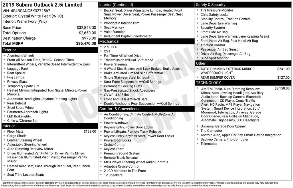Used 2019 Subaru Outback 2.5i Limited image 20