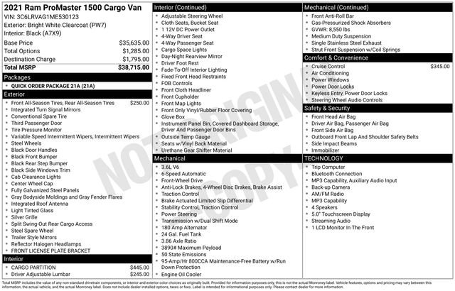Used 2021 RAM ProMaster 1500 FWD image 2