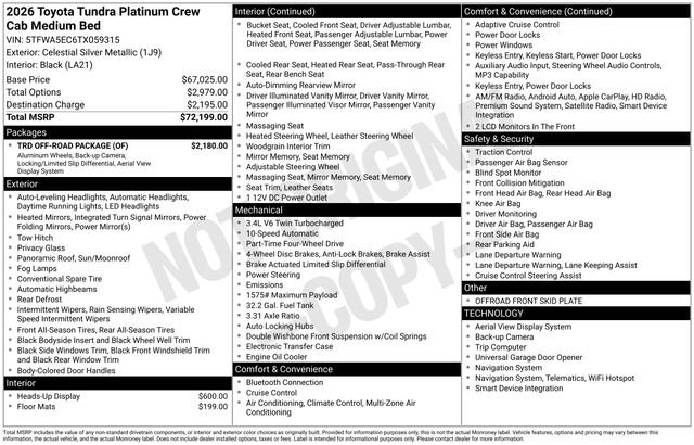 New 2026 Toyota Tundra Platinum w/ TRD Off-Road Package AWD/4WD image 4