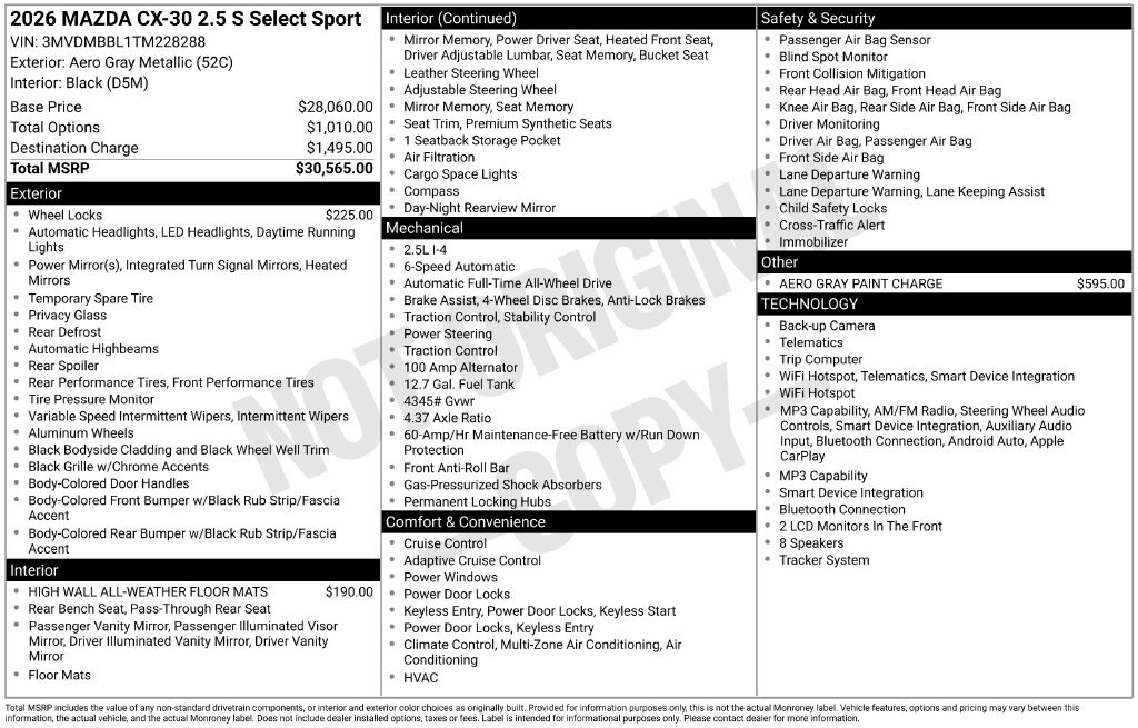 New 2026 MAZDA CX-30 AWD 2.5 S w/ Select Sport Pkg image 33