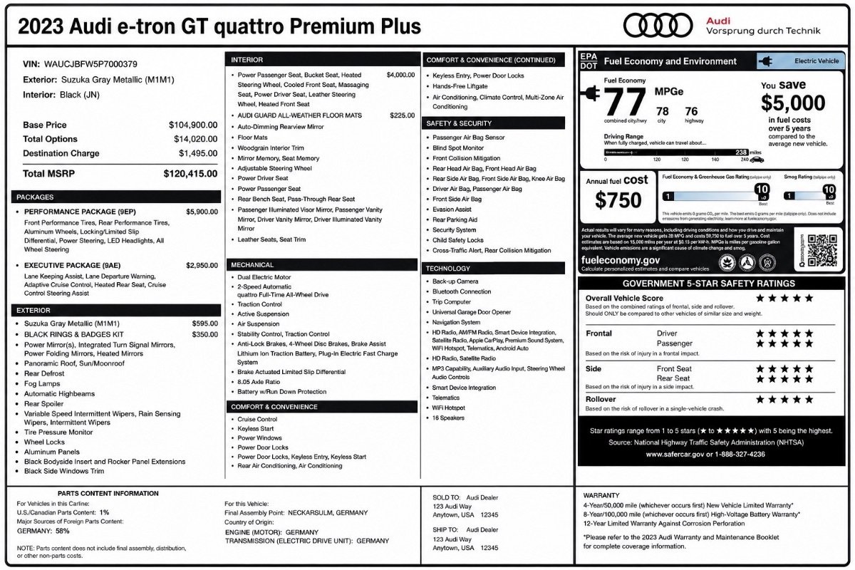 Used 2023 Audi e-tron GT Premium Plus w/ Performance Package AWD/4WD image 2