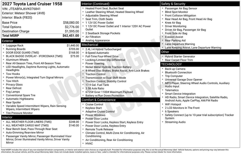 New 2027 Toyota Land Cruiser 1958 AWD/4WD image 36
