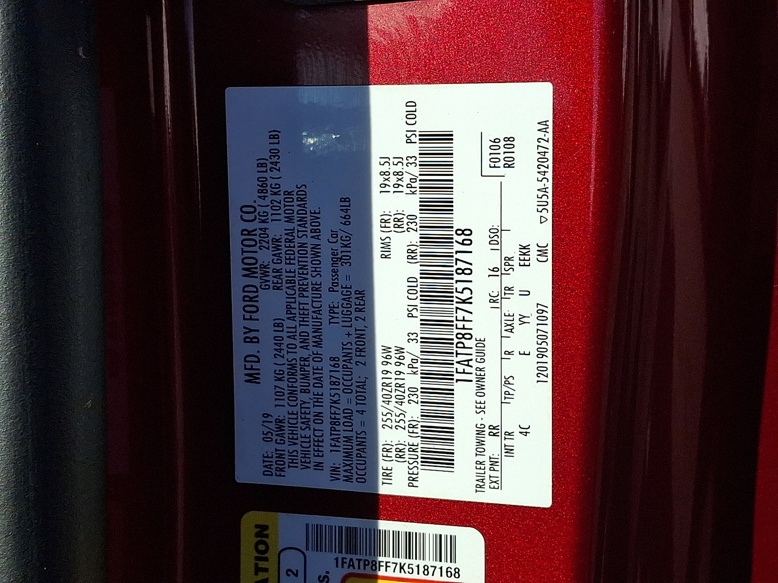 Certified 2019 Ford Mustang GT Premium w/ Black Accent Package image 30