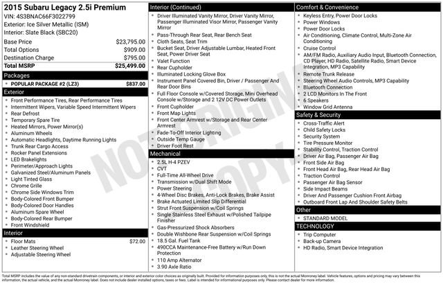 Used 2015 Subaru Legacy 2.5i Premium w/ Popular Package #2 image 19