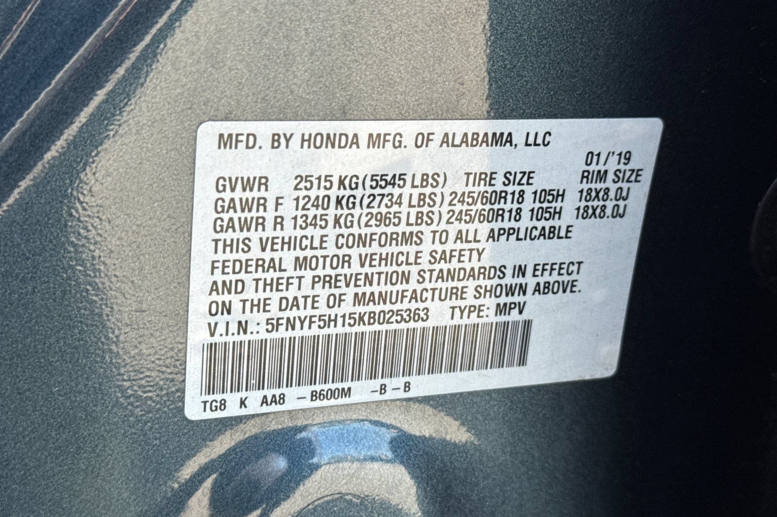 Certified 2019 Honda Pilot LX image 12