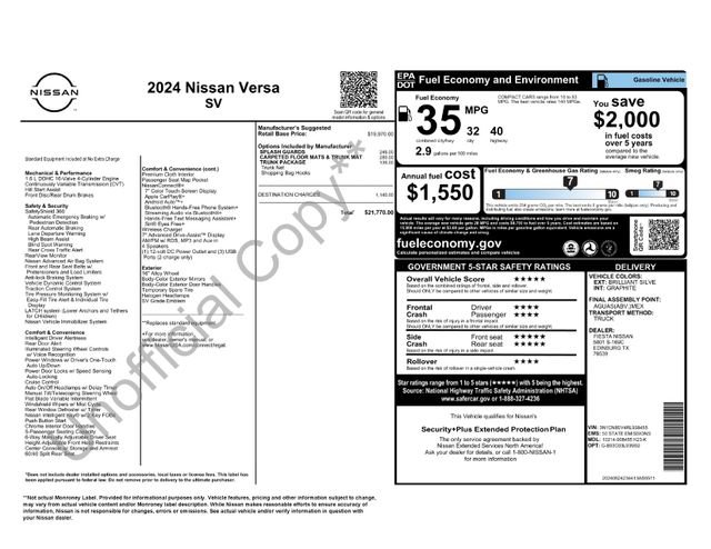 Certified 2024 Nissan Versa SV w/ Trunk Package FWD image 17