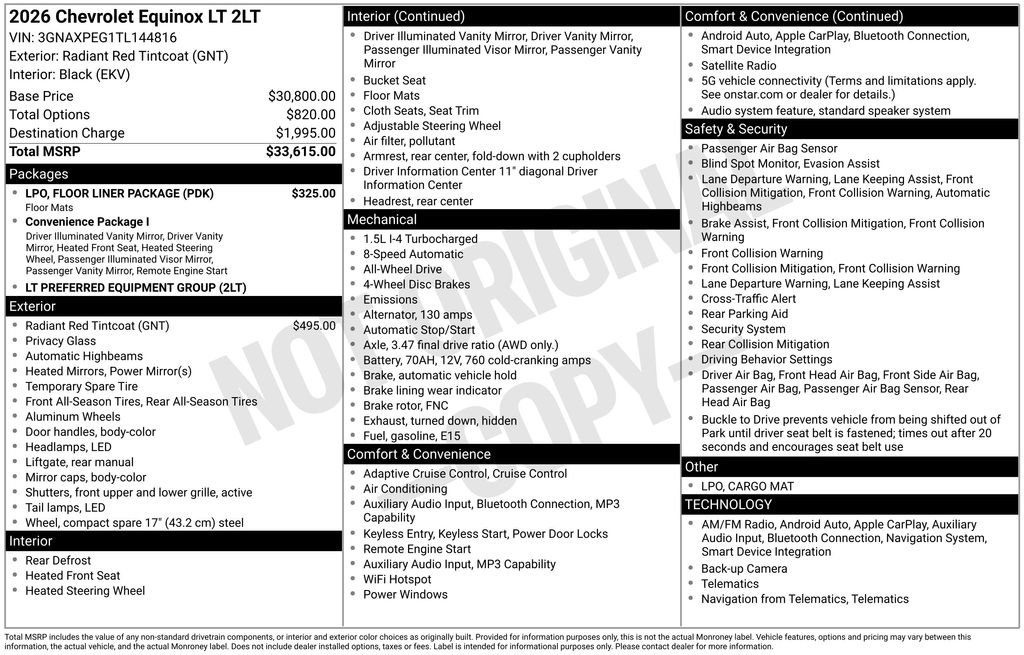 Used 2026 Chevrolet Equinox LT w/ LPO, Floor Liner Package AWD/4WD image 56