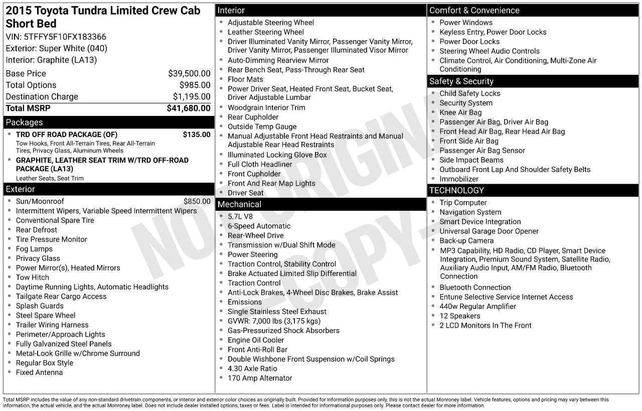 Used 2015 Toyota Tundra Limited w/ TRD Off Road Package RWD image 42