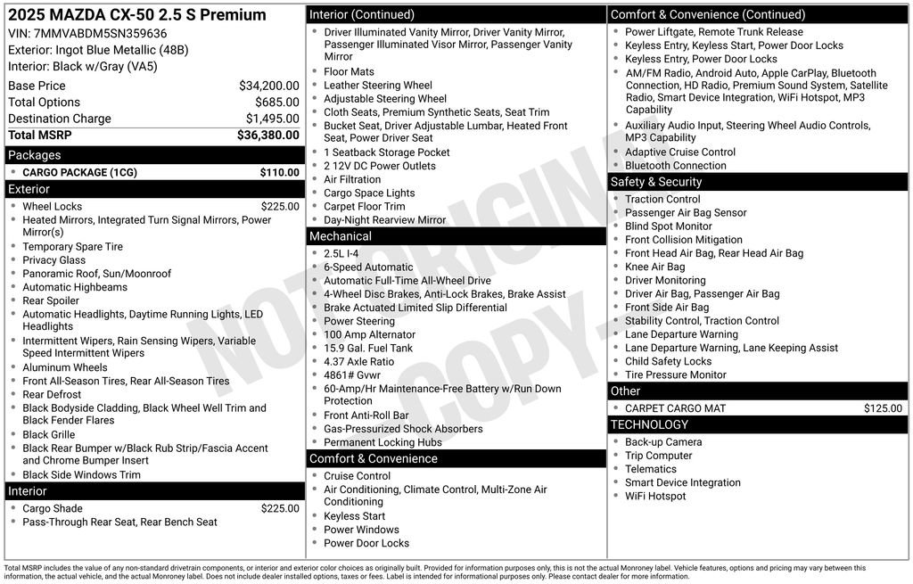 Used 2025 MAZDA CX-50 AWD 2.5 S w/ Cargo Package image 9