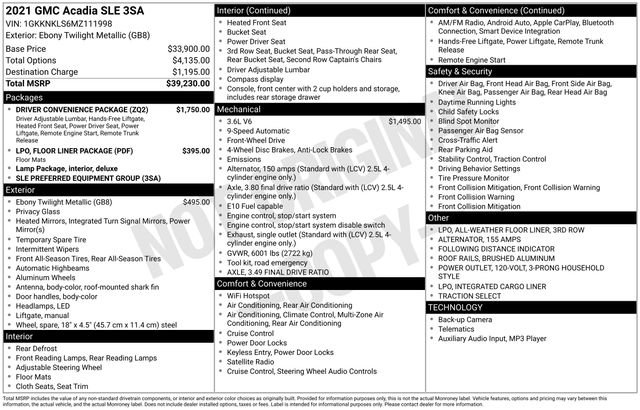 Used 2021 GMC Acadia SLE w/ Driver Convenience Package image 41