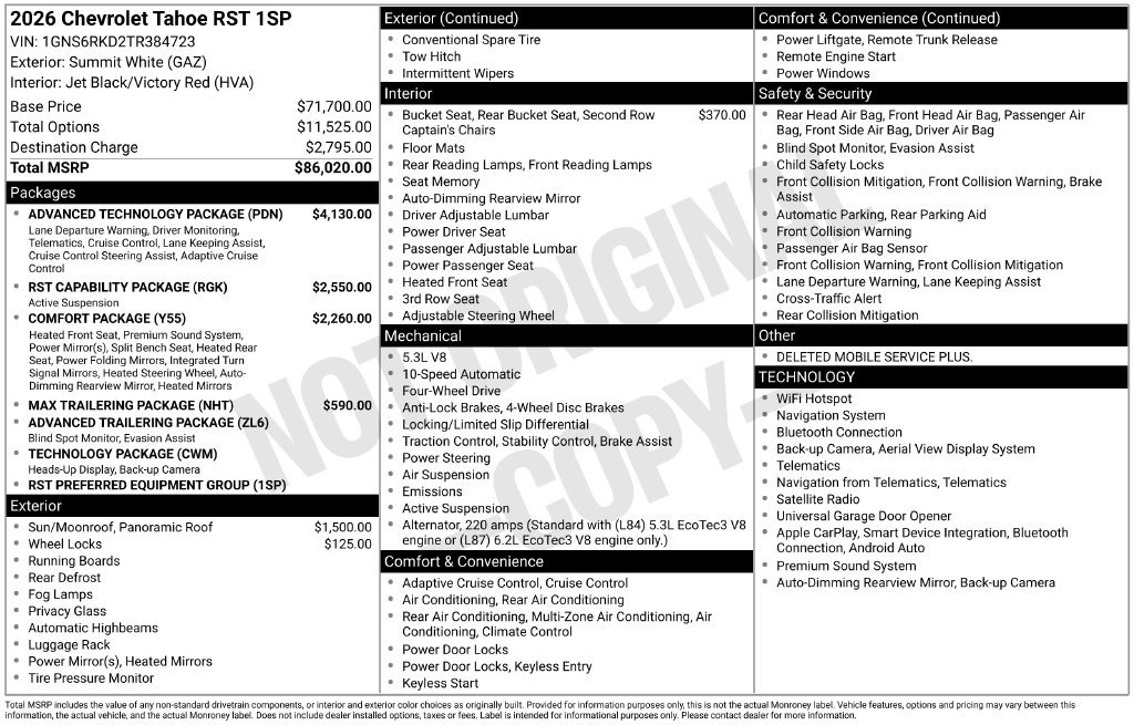 New 2026 Chevrolet Tahoe RST w/ Advanced Technology Package AWD/4WD image 9