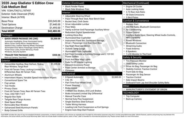 Used 2020 Jeep Gladiator Sport w/ Quick Order Package 24S image 24