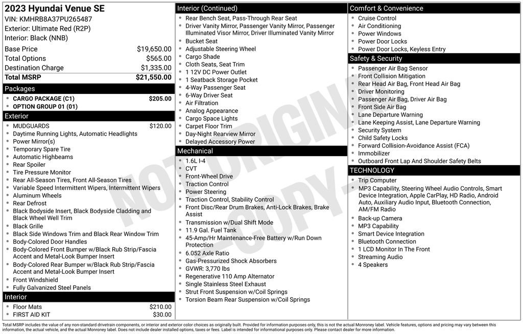 Used 2023 Hyundai Venue SE w/ Cargo Package FWD image 38