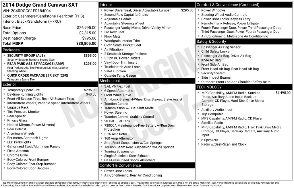 Used 2014 Dodge Grand Caravan SXT w/ Security Group FWD image 2