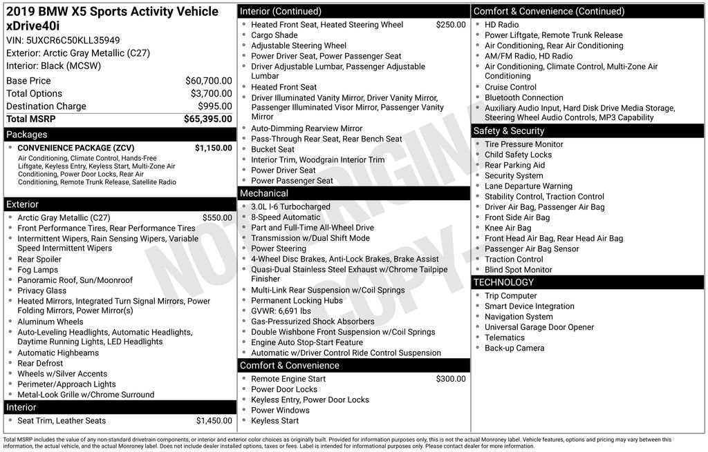 Used 2019 BMW X5 xDrive40i w/ Convenience Package AWD/4WD image 58