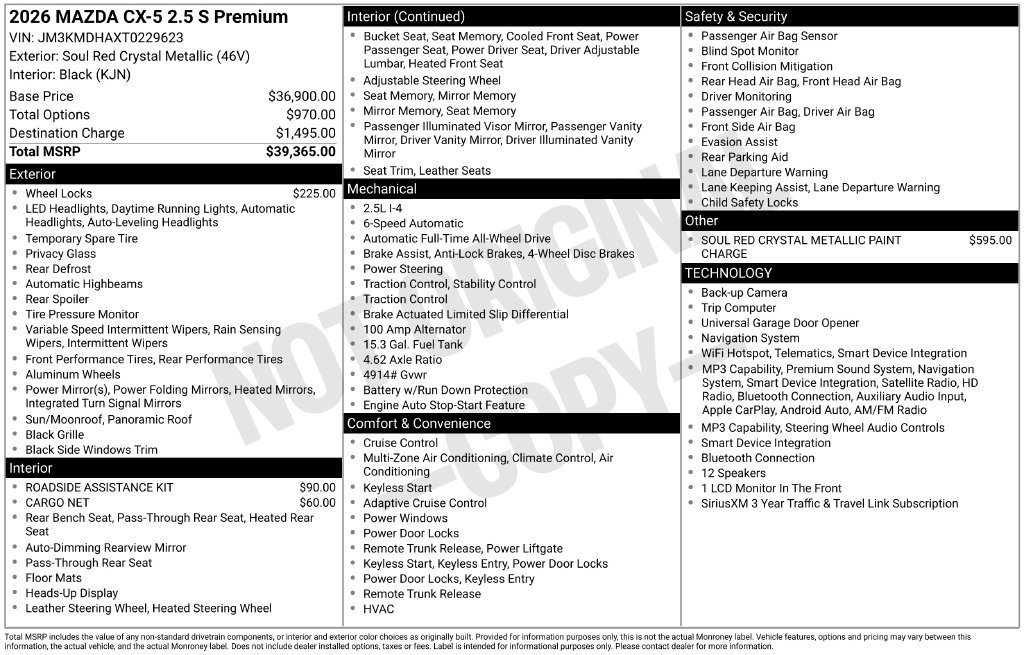 New 2026 MAZDA CX-5 2.5 S w/ Premium Package AWD/4WD image 33